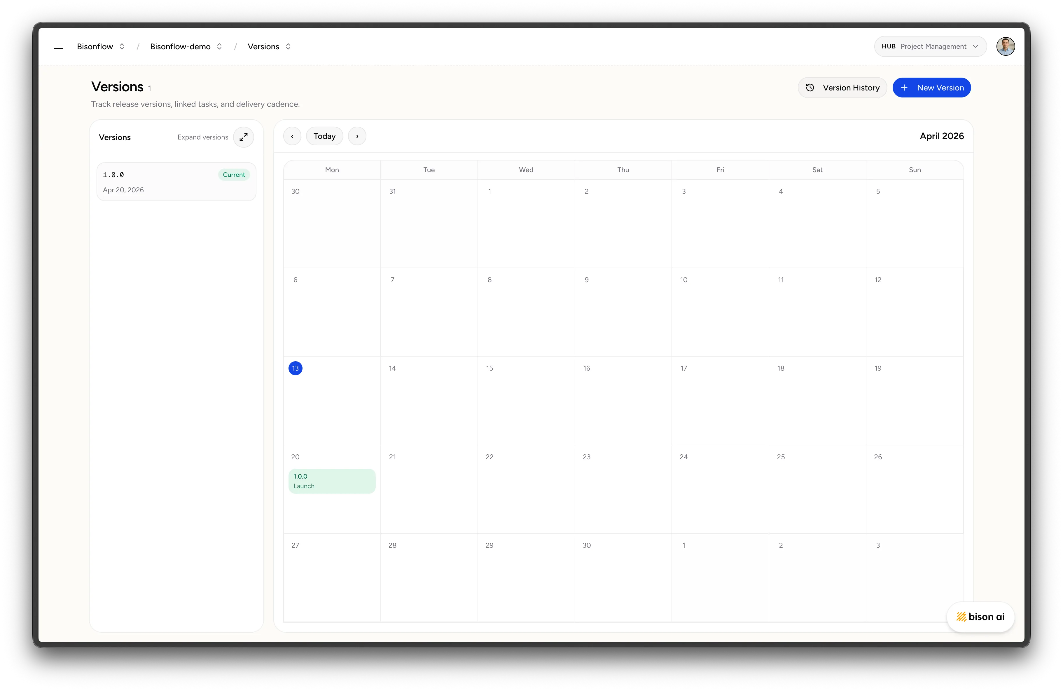 Completed task view used as a placeholder for version tracking