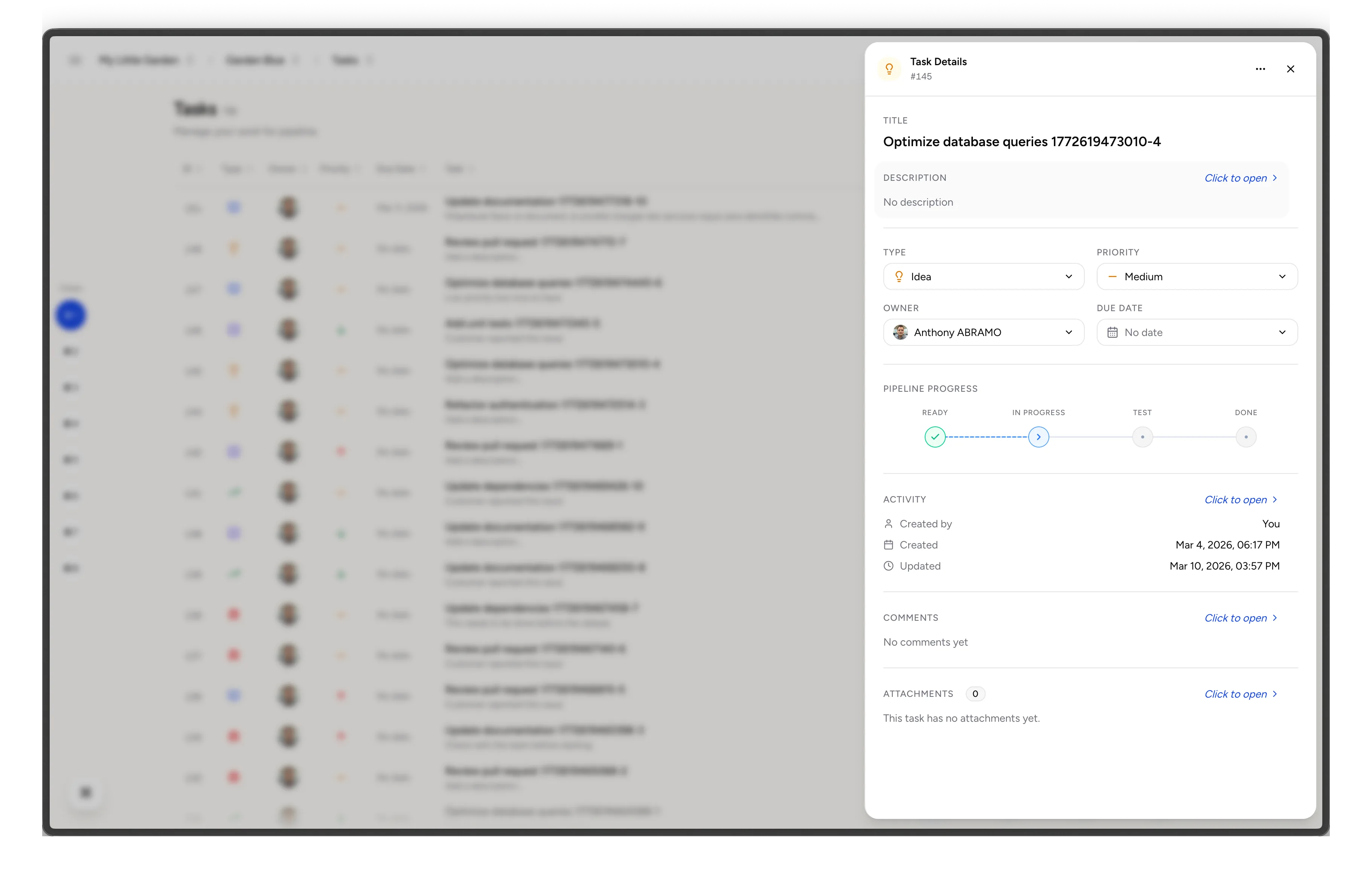 Bisonflow task details and activity collaboration panel