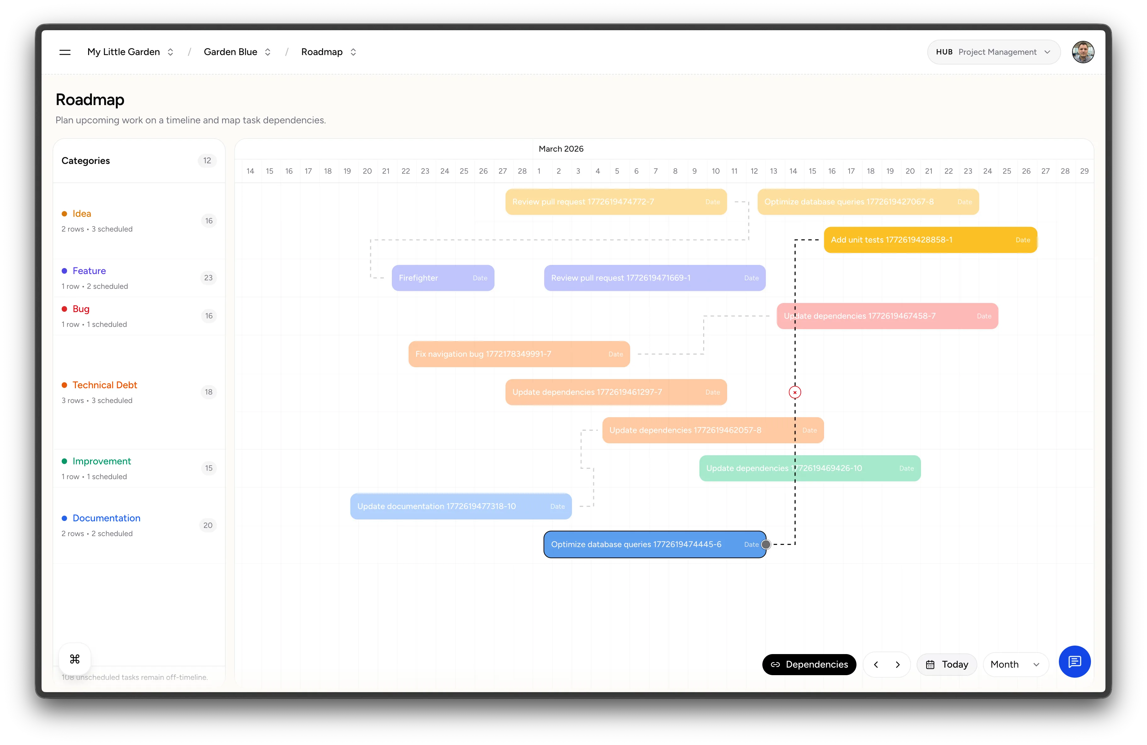 Bisonflow cross-functional planning and tasks dependencies highlighted