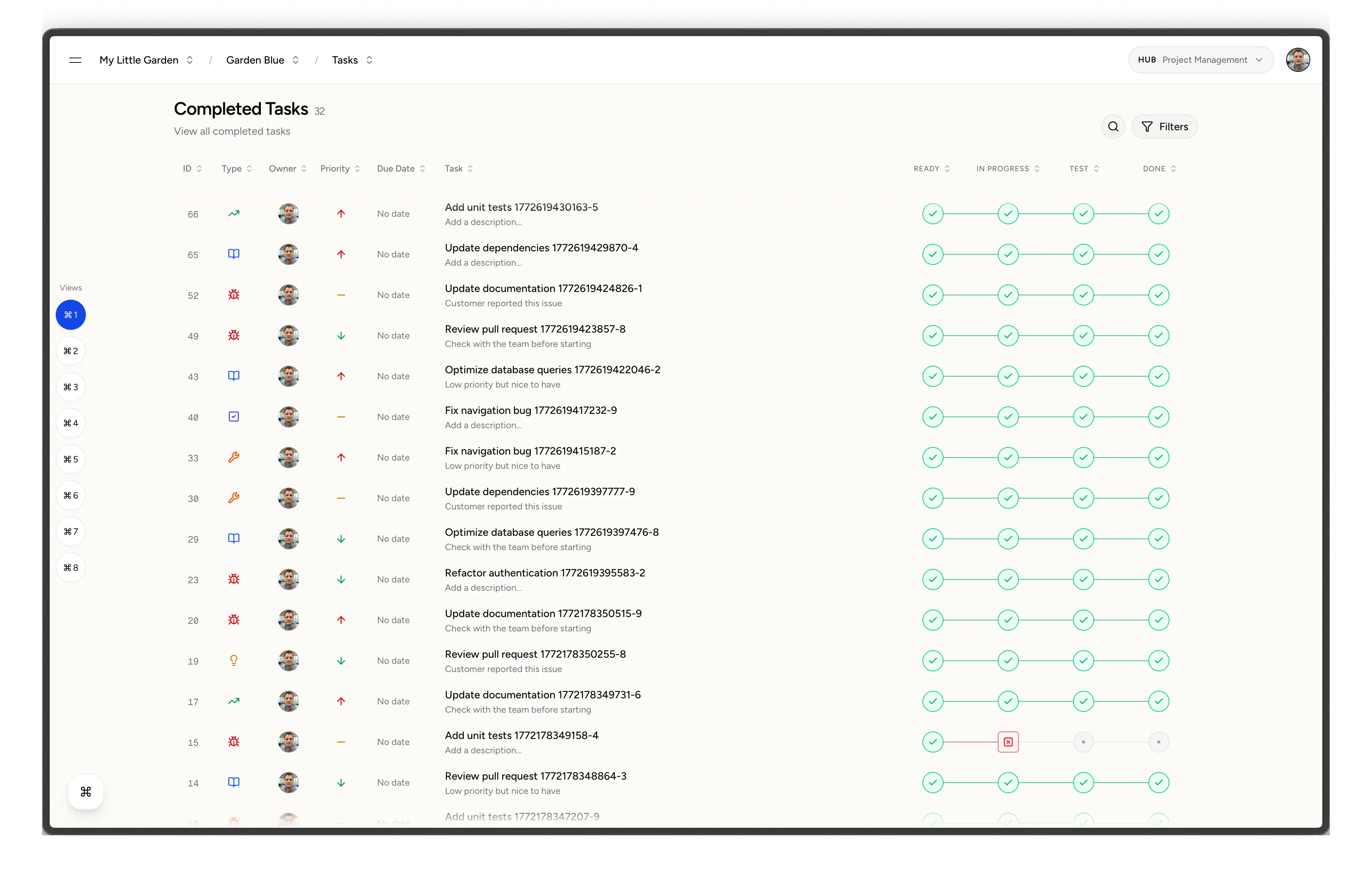 Bisonflow completed task board and team workflow view